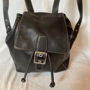 Vintage Black Leather Coach Backpack.